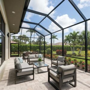 Patio with hurricane screens that protect while keeping views and airflow