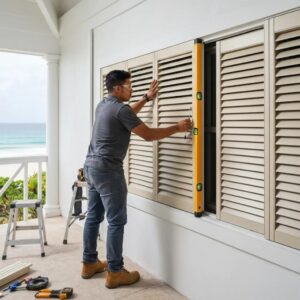 Professional installer ensuring proper installation of accordion shutters