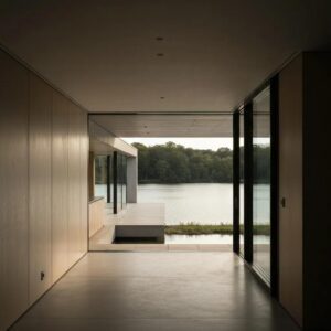 Professional technician inspecting hurricane shutters on a coastal home, emphasizing storm readiness