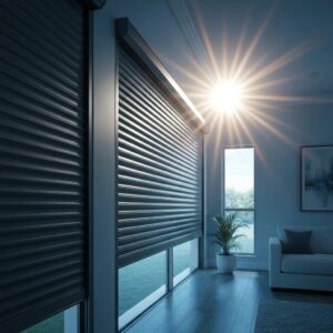 Roll‑down hurricane shutters providing energy savings and UV protection