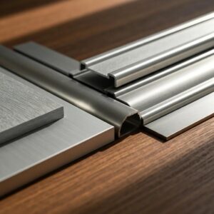 Samples of aluminum and stainless steel used in accordion shutters, demonstrating coastal durability