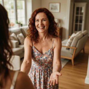 Homeowner standing beside roll‑down shutters, showing a positive ownership experience