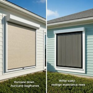 Side-by-side view of roll-down and accordion shutters — visualizing design and maintenance differences