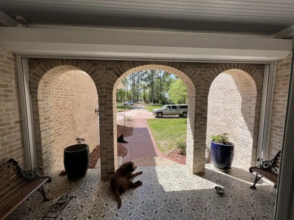 Motorized roll down hurricane shutters at St. James Plantation in Brunswick County, NC. Providing storm protection and